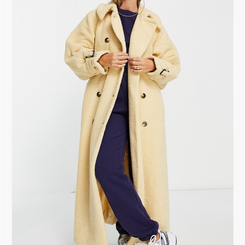 Top shop long faux shearling trench coat